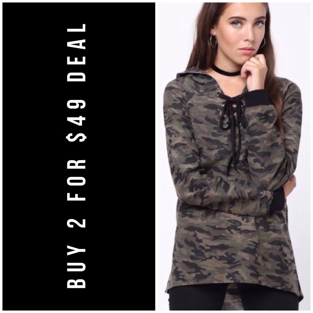 OLIVE CAMO LACE UP HOODIE